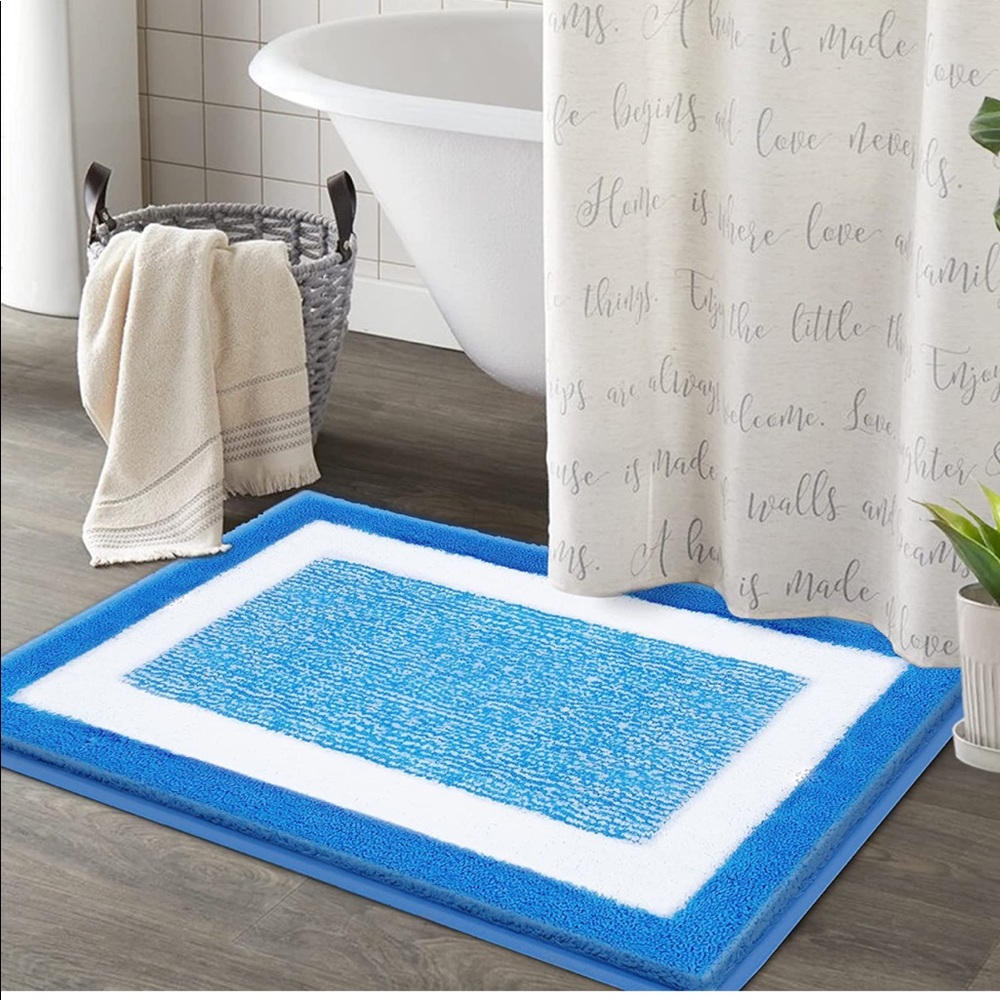 KILOCOCO Bath Rug, Microfiber for Bathtub, Shower and Bathroom, Blue, 20"x32"